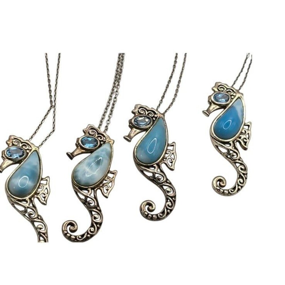 Blue Larimar Sterling Silver "Seahorse" Pendant With Chain 4 Available Per One